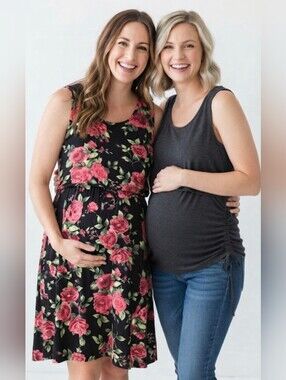 Latched Mama Nursing Set: Floral Dress & Charcoal Tank Top Size Medium